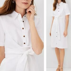 Ann Taylor White Midi Dress with Button Detail